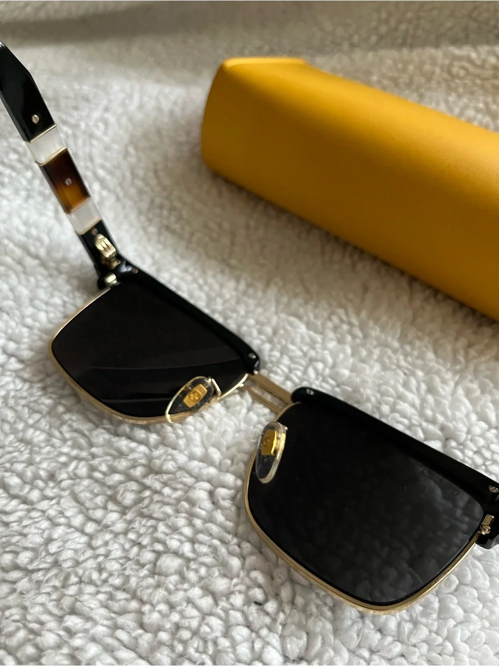 Gucci Black & Gold Square Sunglasses with Dark Smoke Lenses
